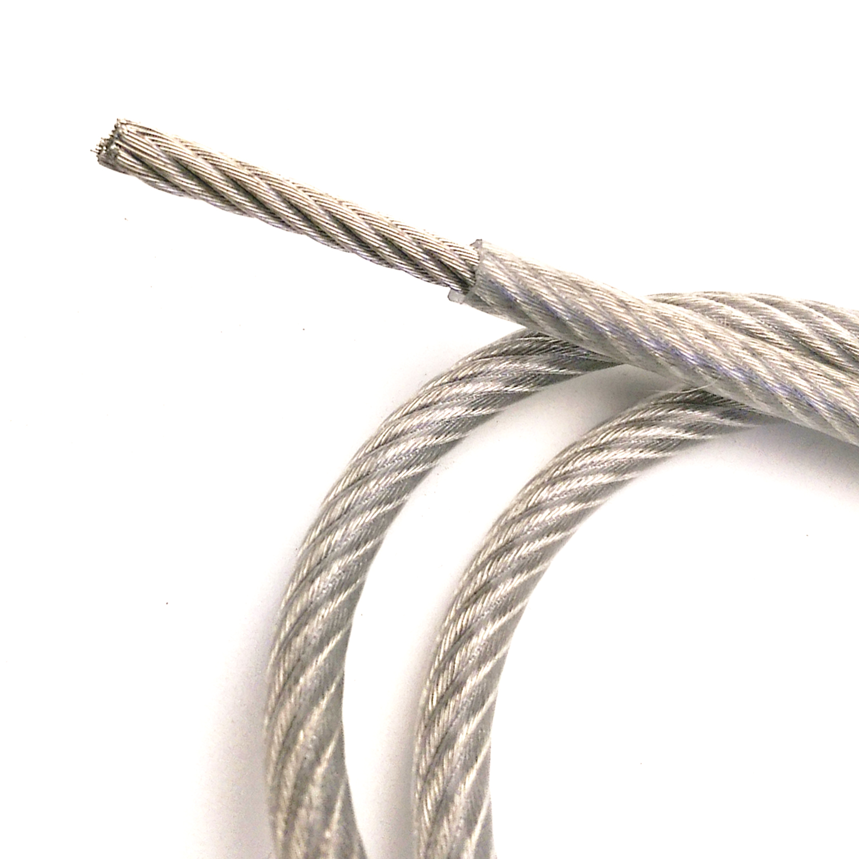 Made to Order General Purpose Guide Wire Suspension Safety Braided Cable PSI Double Loops Aluminum Sleeves 4 feet, White Galvanized Steel 3/16 Vinyl Coated Wire Rope 7x19 Strand 1/8 Core